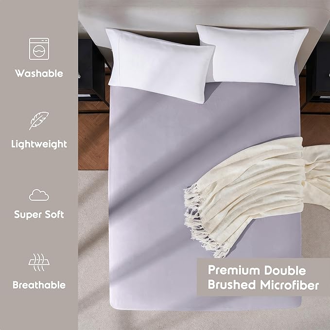 Nestl Dusty Purple Extra Deep Pocket Fitted Sheet Queen, Hotel Luxury Queen Fitted Sheet Only Easily Fits 18 to 24 Inch Mattress, Super Soft, Wrinkle-Free, Breathable Bottom Sheets with Corner Straps