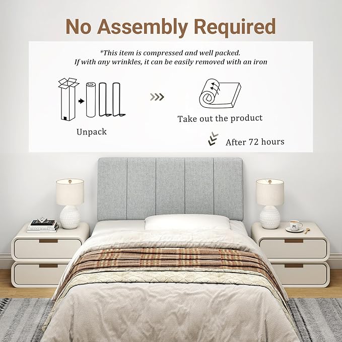 Twin Size Headboard Only-No Assembly, Upholstered Headboard Twin Size Linen Fabric Modern Style Headboards Extra-Thick, Light Gray