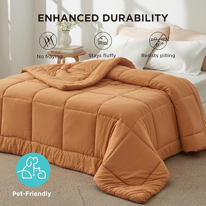 Bedsure Comforter Duvet Insert - Quilted Comforters Twin XL Size, All Season Duvet, GentleSoft Down Alternative Bedding, with 8 Tabs, Gifts for Women/Men, Burnt Orange, Twin XL 92 x 68 Inches