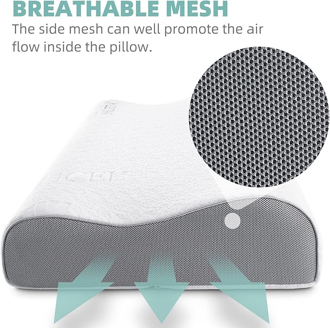 Cervical Neck Pillow, Soft Contour Memory Foam Pillow for Neck Support, Cervical Orthopedic Pillows for Sleeping, Ergonomic Bed Pillow for Side, Back and Stomach Sleepers, Washable Pillowcase
