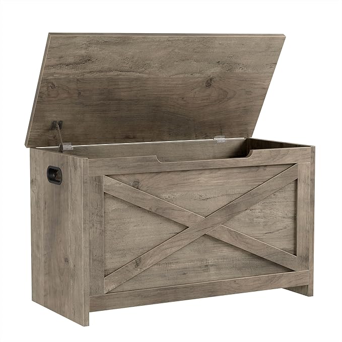 GarveeHome 30 in Storage Chest, Wooden Storage Bench with Safety Hinge, Easy Assembly, Large Shoe Bench for Entryway, Living Room, Bedroom