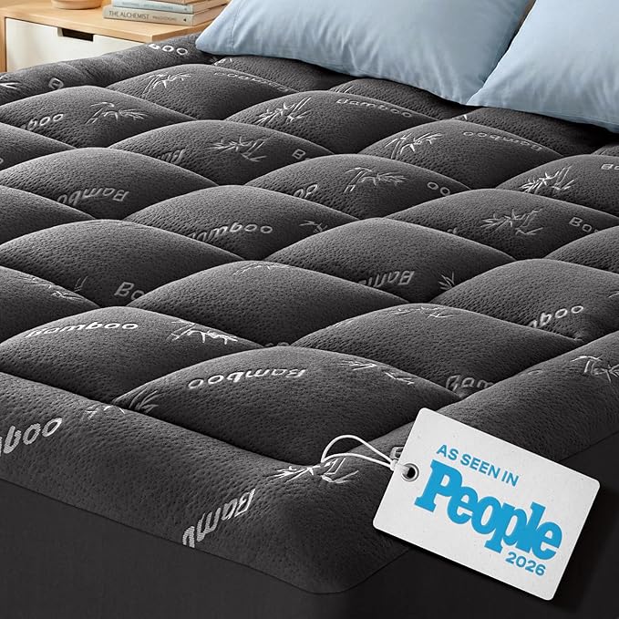 Niagara Sleep Solution Ultra Soft Full Size Mattress Topper - Rayon Derived from Bamboo Pillow Top Mattress Pad for Back Pain Relief - Naturally Cooling for Hot Sleepers, Dark Gray