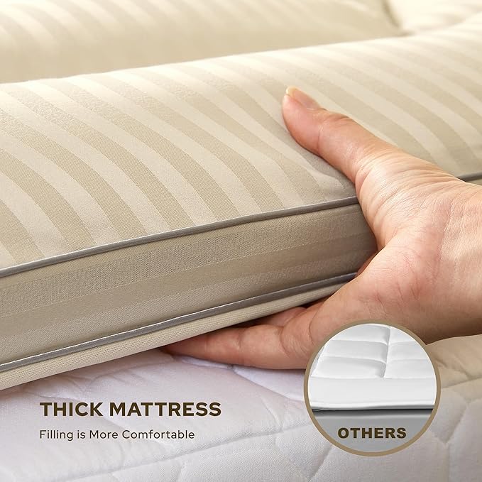 BEDLORE King Mattress Topper, Thick Pillow Top Pad for Back Pain Relief, Soft Mattress Cover with Deep Pockets 6-18 inch(Brige)