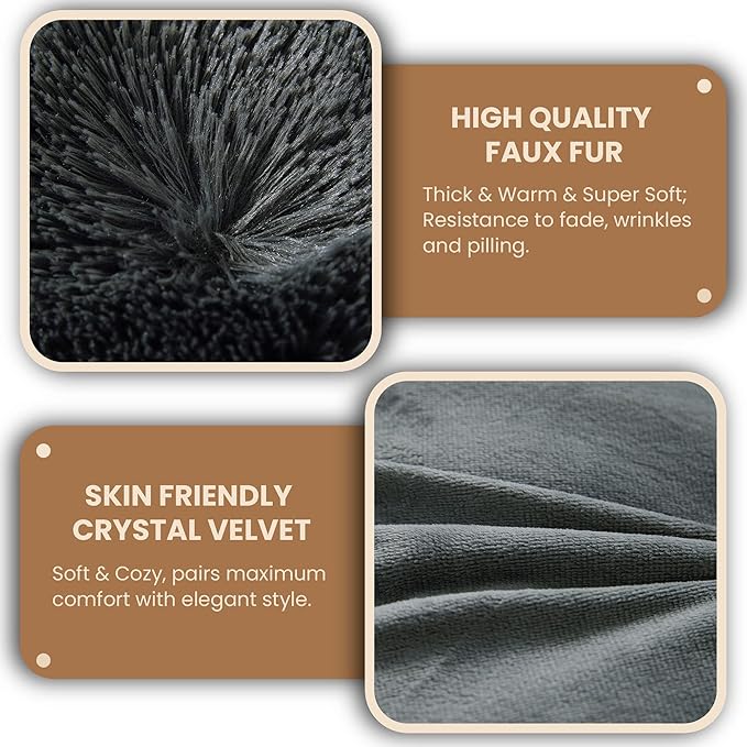 MEGO Shaggy Plush Body Pillow Cover, Grey Faux Fur Fluffy Body Pillowcase, 20x54 Boho Fuzzy Body Pillow Case, Furry Long Big Throw Pillow Sham with Zipper for Home Bedding Couch Living Room Dark Gray
