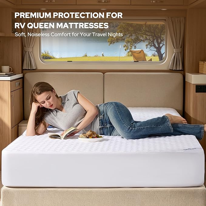 BEDLORE Waterproof Mattress Protector, Noiseless RV Queen Size Mattress Pad with Deep Pocket Fitted Up to 6-18 inches, Soft Breathable Dirt-Proof Bed Mattress Cover for Bedroom(White)