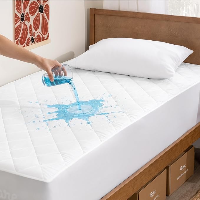 Bare Home Waterproof Quilted Mattress Protector - Cooling Mattress Pad - Protect Against Spills - Easy Wash - Fitted Mattress Cover - Dorm Essentials - Stretch-to-Fit up to 15 Inches Deep (Twin XL)