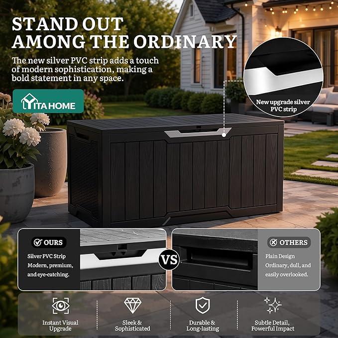 YITAHOME 100 Gallon Large Outdoor Storage Box, Water Resistant Resin Deck Box, Indoor Outdoor Lockable Rattan Storage Container for Patio, Garden, Cushions, Tools, Equipment (Black)