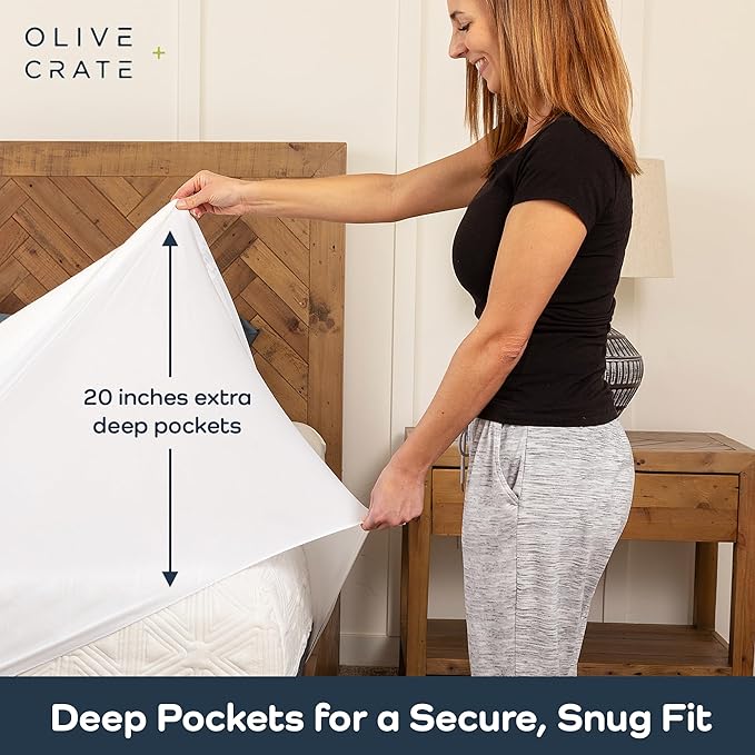 Olive + Crate 100% Viscose Bamboo Mattress Protector - Eco-Conscious Cooling Mattress Cover - Waterproof Hypoallergenic Protection - Breathable California King Shield Against Dust & Spills