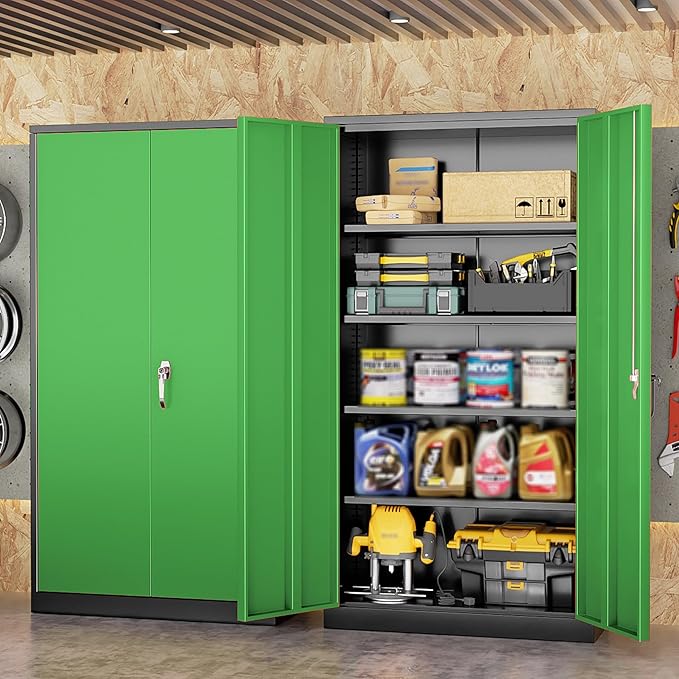 INTERGREAT Storage Cabinet,72”H Garage Steel Locking Cabinets with Doors and 4 Adjustable Shelves, Tall Lockable File Tool Cabinets for Home Office, Metal Classroom Cabinet Basement, Black-Green