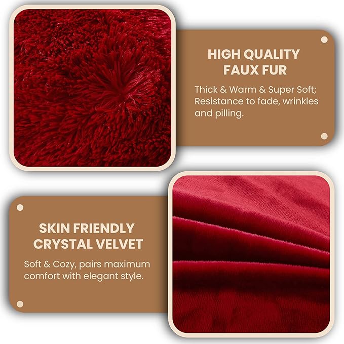MEGO Luxury Fluffy Body Pillow Cover, 20x54 Shaggy Faux Fur Body Pillow Case, Red Soft Plush Fuzzy Body Pillowcase, Decorative Furry Long Bed Pillow with Zipper Closure Hug Pillow for Bedroom Red