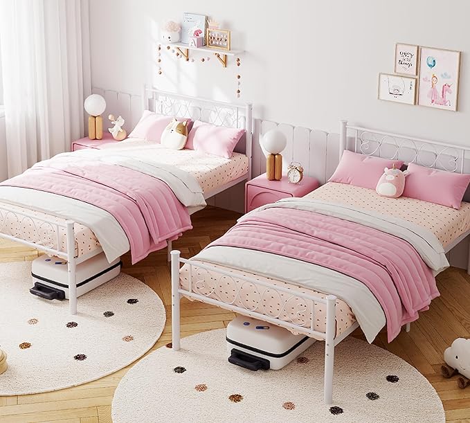 GarveeHome Twin-XL SizeMetal Bed Frame with Headboard & Footboard 13.7 Inch Metal Platform Mattress Foundation Support with Strong Metal Slats, Under Bed Storage, No Box Spring Needed