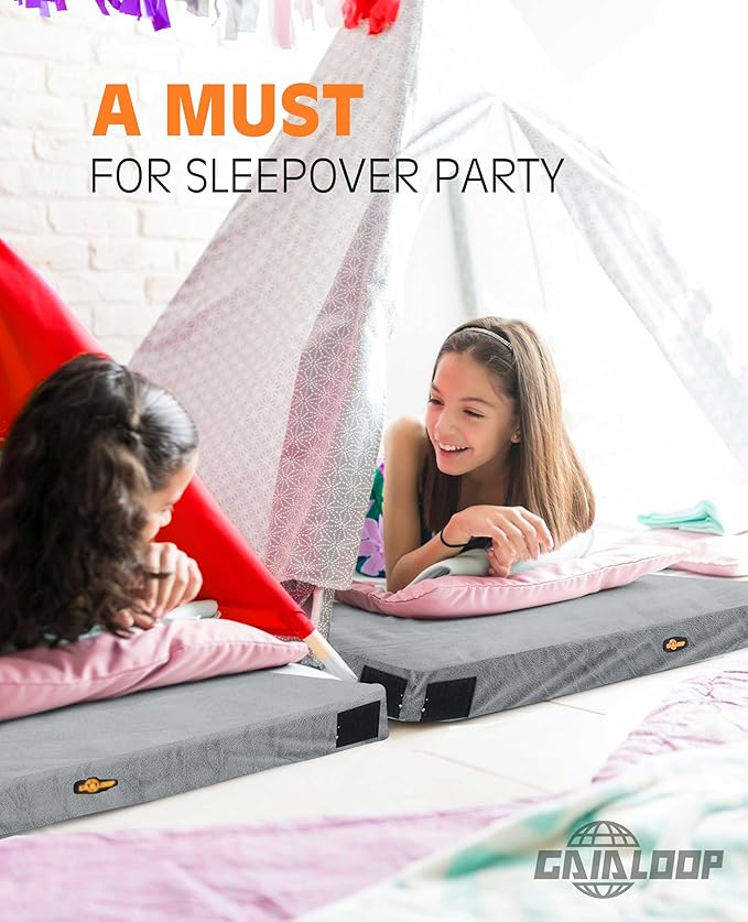 GAIALOOP 3 Inch Memory Foam Camping Mattress, Dual Layer Thick Sleeping Camp Pad for Car Tent Cot, Roll-Up Portable Glamping Floor Bed for Guests Sleepover