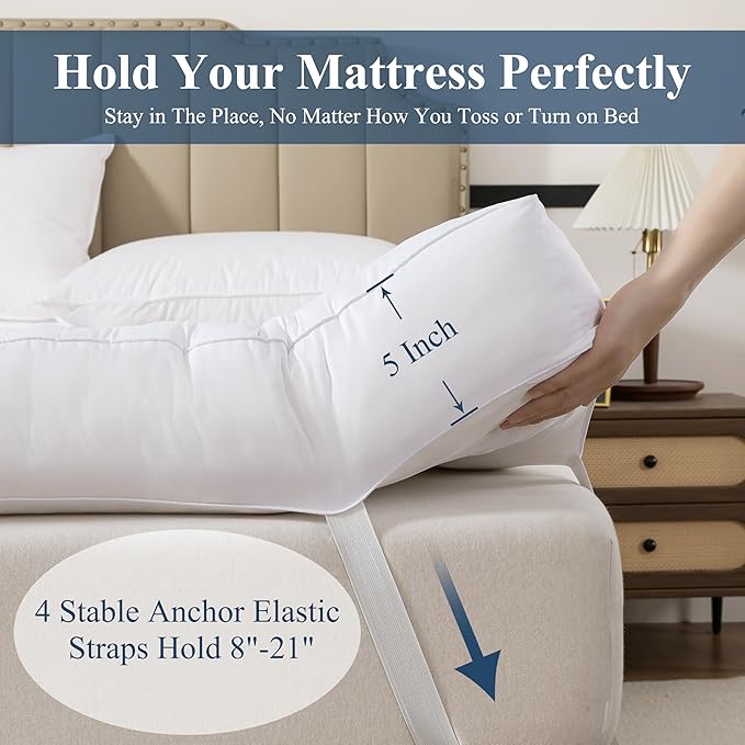 ELNIDO QUEEN® 5 Inch Memory Foam Mattress Topper Full Size, Breathable Gel Memory Foam Bed Topper, 2000 GSM Fill, Soft Fluffy Supportive Pillow Top Mattress Pad for Back Pain Relief, 75x54x5 Inch