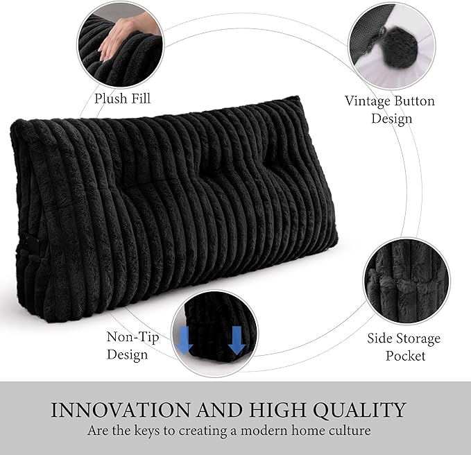 Headboard Pillow Twin XL, Triangular Wedge Pillow Headboard, Cushion Headboards Reading Pillows, Backrest Pillows for Sitting in Bed or Working with Removable Cover, Black