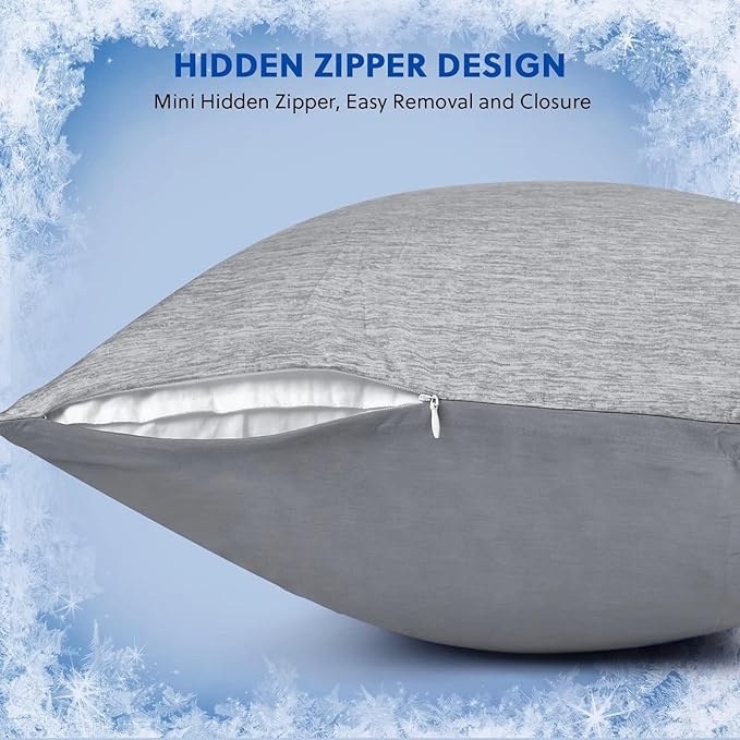 HOMFINE Cooling Pillowcases Standard Size - Double Side Q-Max 0.439 Cooling Fiber Pillow Protector, Breathable Cold Pillow Cover for Hot Sleeper Night Sweat, Hidden Zipper, 2 Pack (20"x26", Grey)