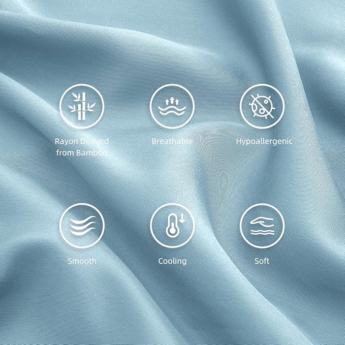 Standard Pillowcases, Cooling Viscose from Bamboo Pillow Covers with Envelope Closure, Soft Moisture-Wicking for Hot Sleepers, Hair and Skin-Friendly, Aqua Blue, 2 Pack