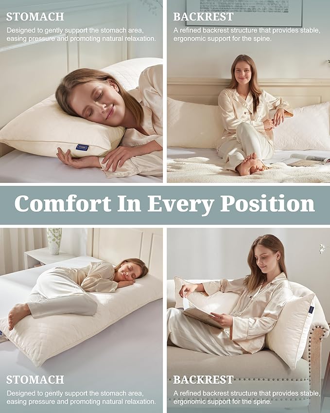 YZ HOME Long Body Pillow for Adults, Firm Body Pillow Shredded Memory Foam, Adjustable Height,Support for Side Sleeping & Pregnant Women (Beige, 20x54 Inch)