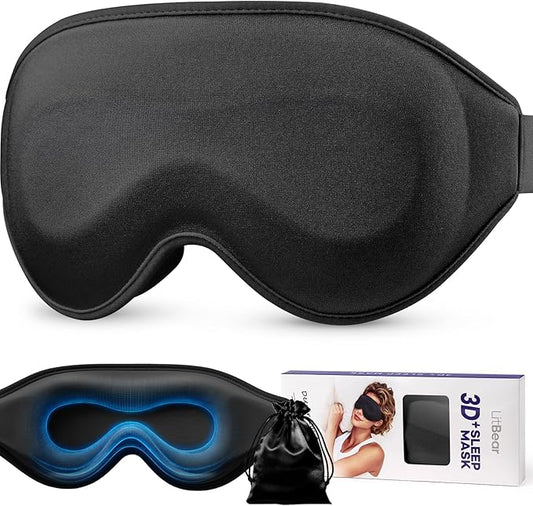 LitBear Long Lash Sleep Mask for Women Men Side Sleeper, 3D Contoured Light Blocking Sleeping Mask, Soft Comfortable Eye Mask Sleep with Adjustable Strap, Pouch for Travel, Black