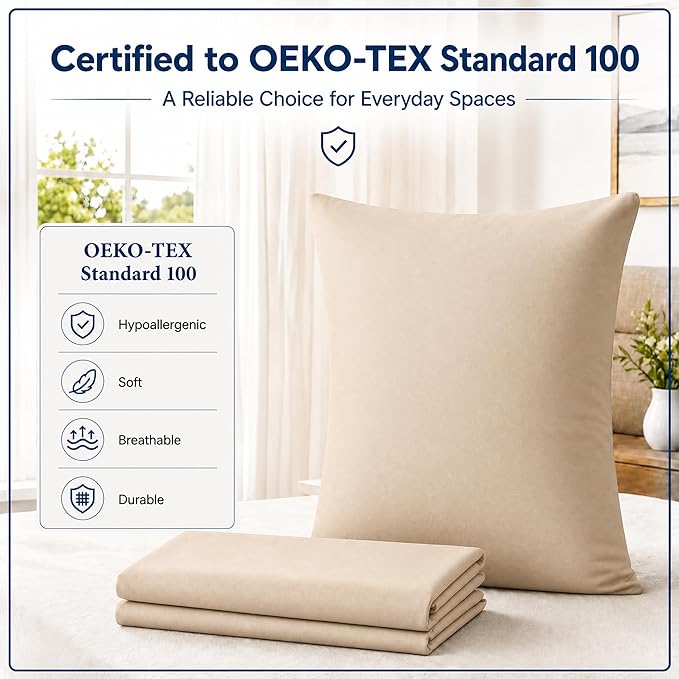 ZPECC Pillow Cases King Size Set of 4, 20x36 Envelope Closure Pillowcases, Soft Plain Brushed Microfiber Covers Hypoallergenic Breathable, Beige