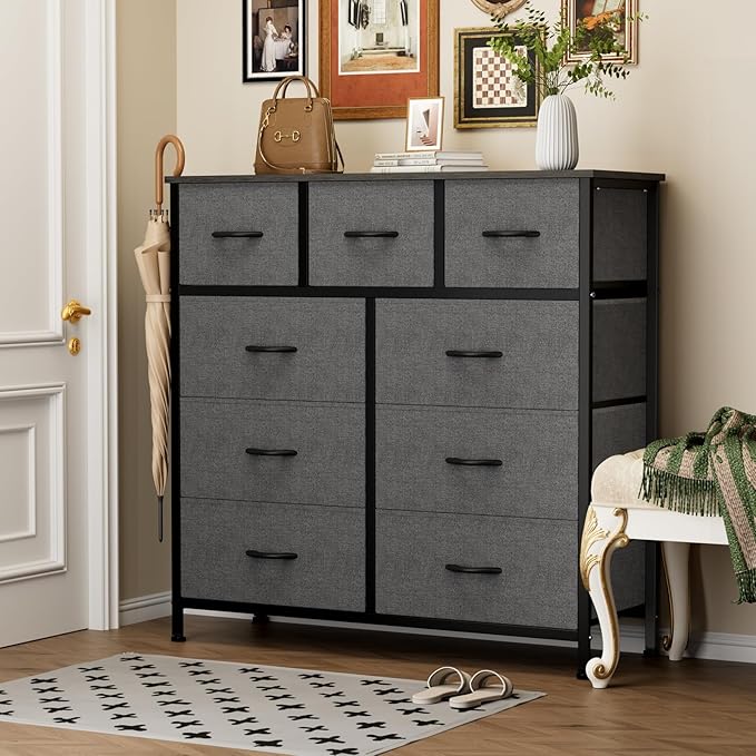 OLIXIS 9 Drawers Storage Organizers Units, Closet Organizers and Storage for Clothes, Fabric Storage Drawer for Living Room, Chest of Dresser in 39.4" D x 11.8" W x 39.9" H, Grey