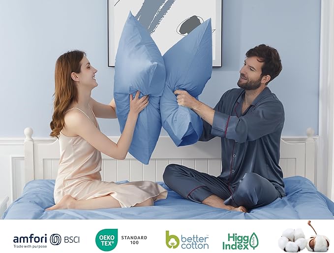 Pillow Cases, King Size Cotton Percale Weave Pillowcases, Pre-Shrunk Breathable and Hypoallergenic Pillowcases, Set of 2 (2 Piece King 20 Inch x 40 Inch, Placid Blue)