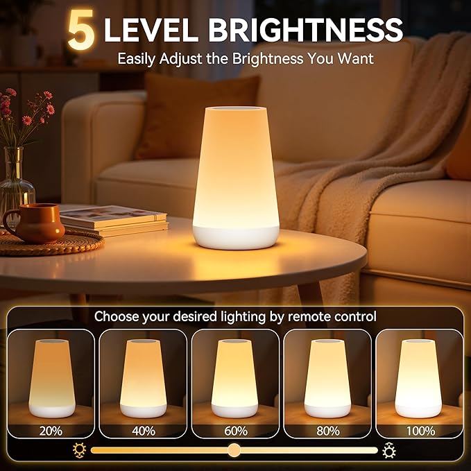Auxmir Rechargeable LED Night Light, Touch & Remote Control Bedside Lamp with 13 Colors, 5 Brightness Levels, Portable Table Lamp for Kids Baby Nursery, Bedroom, Bathroom, Camping, White