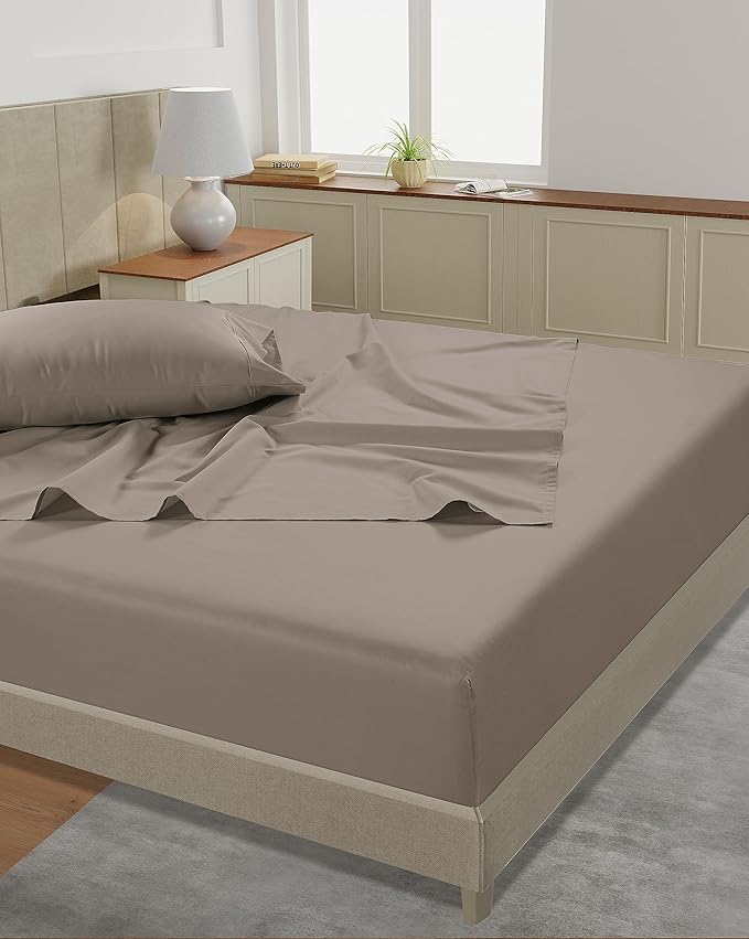 LANE LINEN 100% Cotton Full Size Sheet Sets - 450TC Sateen Weave - Hotel Luxury Bedding, Soft Feel & Comfortable for Everyday Sleep - Snugly Fits Matresses Upto 15'' Deep - Oeko TEX Certified - Taupe