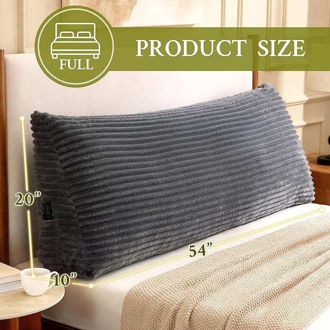 Headboard Pillow Full, Headboard Wedge Pillow, Back Rest Pillows for Sitting, Reading, Working, Triangle Pillow with Removable Cover, Daybed Pillows for Bed Dorm Sofa, Dark Grey