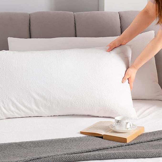 Premium Waterproof Pillow Protectors - Standard Size 20''x28'' Set of 2 - Zippered Pillow Cover Made with Soft Terry Cotton Fabric - Hypoallergenic and Dust Proof
