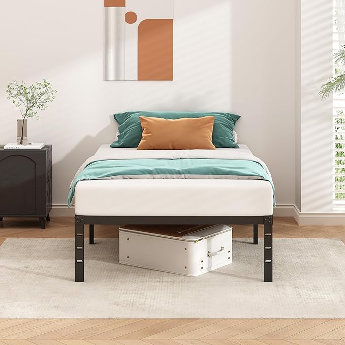 HLIPHA Metal Platform Bed Frame 14 Inch Tall Bed No Box Spring Needed,Twin Size Bed with Sturdy Slat Support,Easy to Assemble,Black