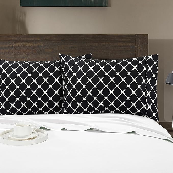 Elegant Comfort Luxury Ultra-Soft 2-Piece Pillowcase Set - 1500 Premium Hotel Quality Microfiber Double Brushed - Wrinkle Resistant, Standard/Queen, Bloomingdale Pattern Black