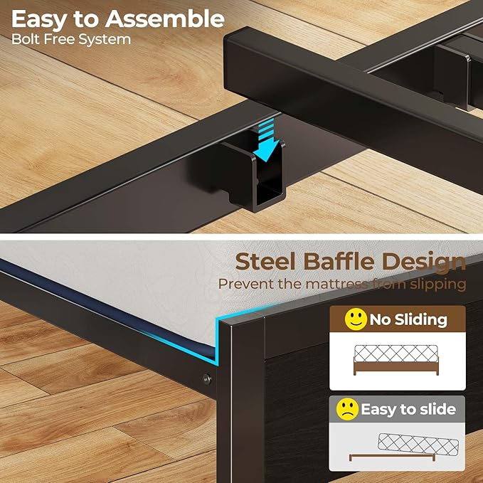 Rolanstar Bed Frame Queen Size with Charging Station and LED Lights, Upholstered Headboard with Storage Shelves, Heavy Duty Metal Slats, No Box Spring Need, Noise Free, Easy Assembly, Black