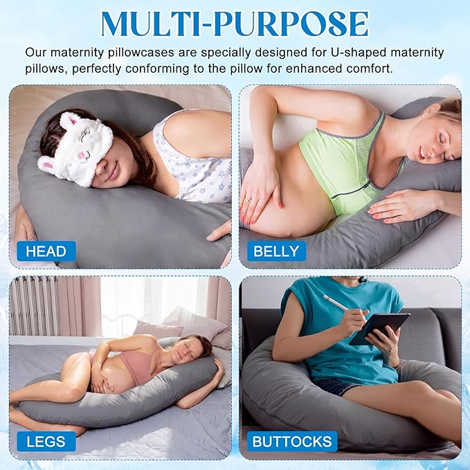 Hahafelt Cooling Pregnancy Pillow Cover (Only Pillowcase) 59 Inch Large C Shaped Full Body Pillowcase Maternity Stretchy Soft Breathable Cool Pillow Cover with Zipper for Side Sleeper (Dark Gray)