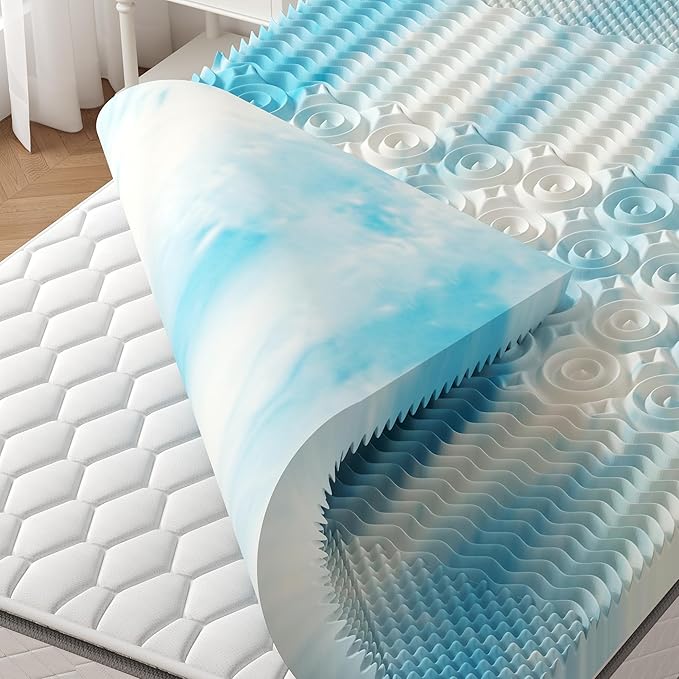 DUMOS Twin 4 Inch Gel Memory Foam Mattress Topper with 5-Zone Support, Cooling Infused Pressure Relief Pad for Back & Hip Pain, Portable Soft Bed Topper for Dorm, RV, Camping, Blue