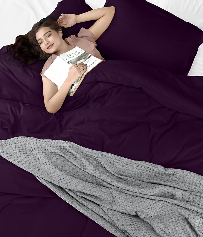 Utopia Bedding Duvet Cover Full Size - 3 Piece with Zipper Closure - 1 Comforter Cover 80X90 Inches & 2 Pillow Shams 20X26 Inches (Purple) Comforter Not Included
