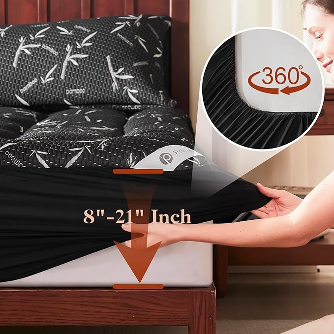PRIMESOFT 100% WaterprooTwin Size Mattress Topper, Thick Pillow Top Mattress Pad，Up to 21 Inch Deep Pocket, Soft Breathable Mattress Pad for Back Pain, Protector Cover(Black)