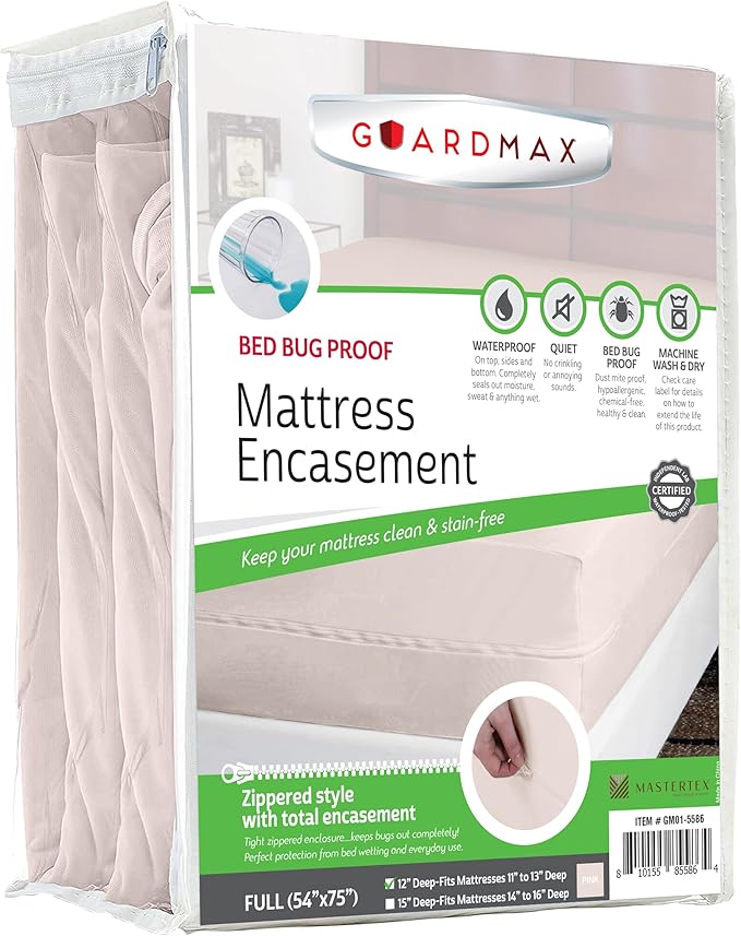 Guardmax Full Mattress Encasement with Zipper, Waterproof, Bed Bug Proof, and Dust Mite Proof Mattress Protector for Full Size Bed up to 12" Deep, Zippered All Around Jersey Knitted Mattress Cover