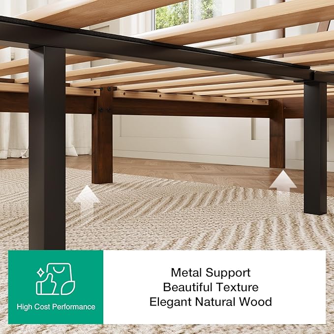 Novilla 12 Inch Solid Wooden King Size Bed Frame King Bed Frames with Headboard BedFrame Foundation No Box Spring Needed, Easy Assembly, Walnut
