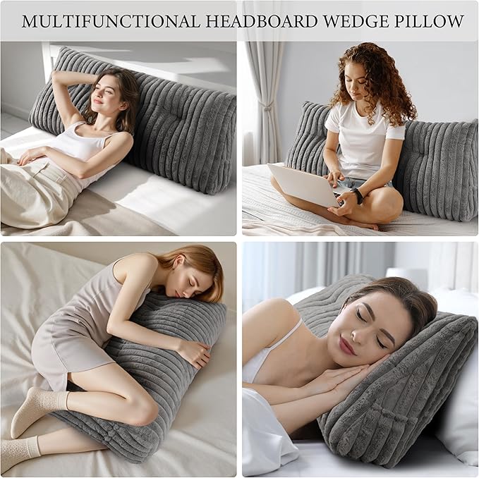 Headboard Pillow Queen, Triangular Wedge Pillow Headboard Queen, Cushion Headboards Reading Pillows, Backrest Pillows for Sitting in Bed or Working with Removable Cover, Grey