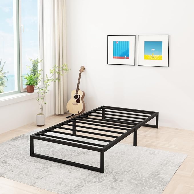 Lutown-Teen 12 Inch Twin Size Bed Frames Heavy Duty Metal Twin Platform Bed Frame No Box Spring Needed, Noise Free, Easy Assembly, Black