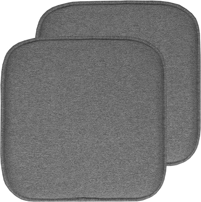 Sweet Home Collection Chair Cushion Memory Foam Pads Honeycomb Pattern Slip Non Skid Rubber Back Rounded Square 16" x 16" Seat Cover, 2 Pack, Charlotte Gray
