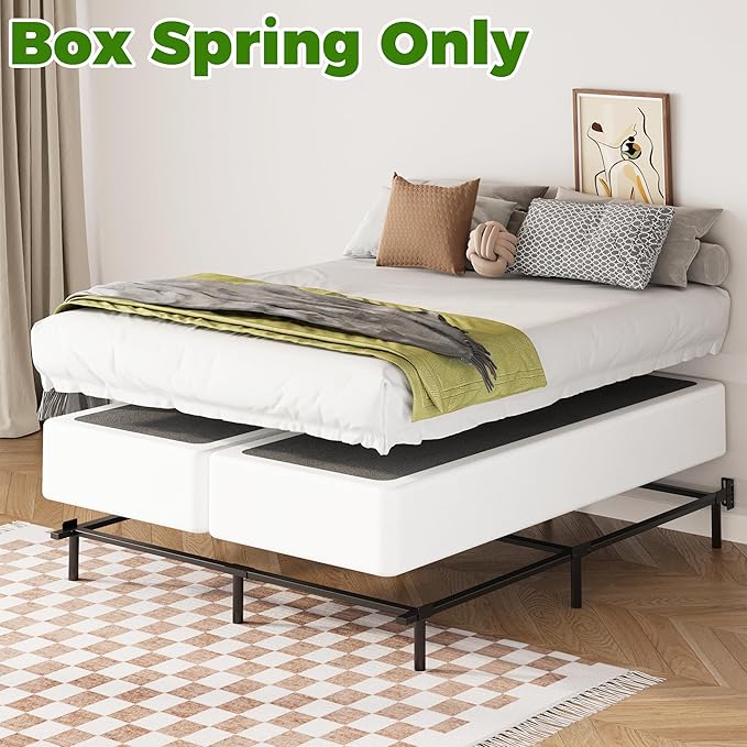 EMODA 10 Inch Split Full Size Box Spring Bed Base, 2 Piece Heavy Duty Metal Full Box Spring with Fabric Cover, Easy Assembly, Black