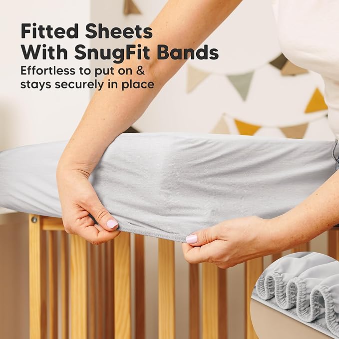 2-Pack Waterproof Crib Mattress Protector Cover Fitted - Quiet Baby Crib Mattress Pad Sheets, 52" x 28" Soft Quilted Cotton Baby Sheet, Machine Washable, Easy Fit, Durable (Pearl Gray/Quin)