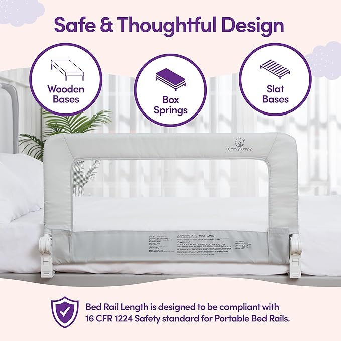 ComfyBumpy 1-Pack Bed Rail for Toddlers 35.5" L x 19.5" H | Toddler Bed Rails for Twin, Full & Toddler Bed Size | Swing Down Bed Rail Guard | Baby Bed Side Rail for Kids | Gray