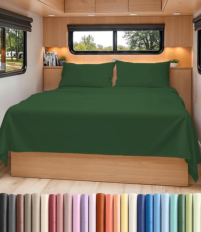 Short Queen Size 4 Piece Sheet Set - RV Short Queen, Soft, Breathable & Cooling Bed Sheets Set with Deep Pockets - Hotel Luxury Bedding for Women & Men - Wrinkle Free & Fade Resistant - Emerald Green