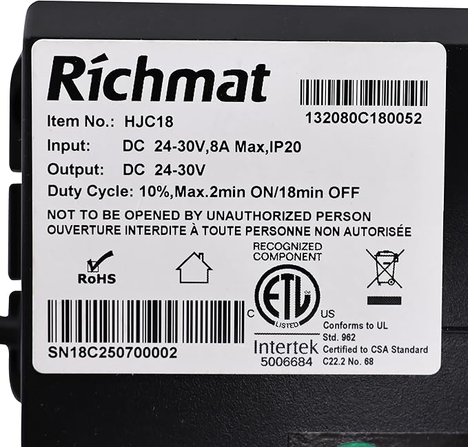 Richmat Adjustable Bed Control Box HJC18 with Bed Remote Replacement, for Round 4 Pin Head and Foot Motor Only