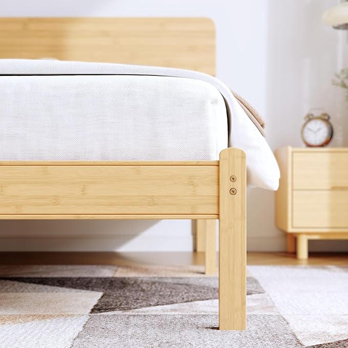 BOSRII 14in High Solid Bamboo Wood Platform King Size Bed Frame with Headboard, Reinforced Heavy Duty Metal Slats, Noise Free, No Box Spring Needed, Easy Assembly