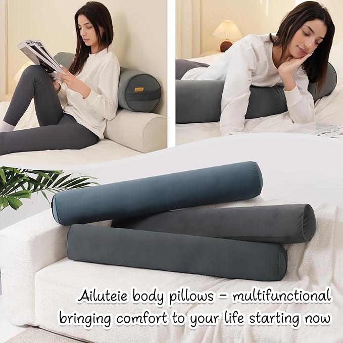 Body Pillow for Adults,Long Round Pillow,Big Cylindrical Pillow,Large Full Bolster Pillows for Side Sleepers (Charcoal Gray, 39.37"*7.87")