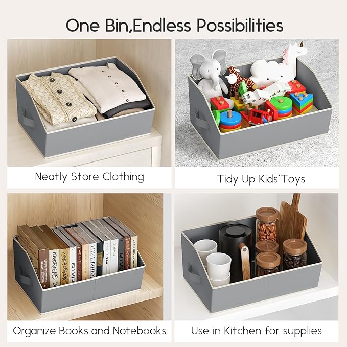 Homsorout Large Closet Organizers and Storage Bins - 8 Pack Trapezoid Storage Baskets for Shelves, Foldable Fabric Baskets with Handles Ideal for Closet, Basket, Wardrobe and Shelf Storage, Grey