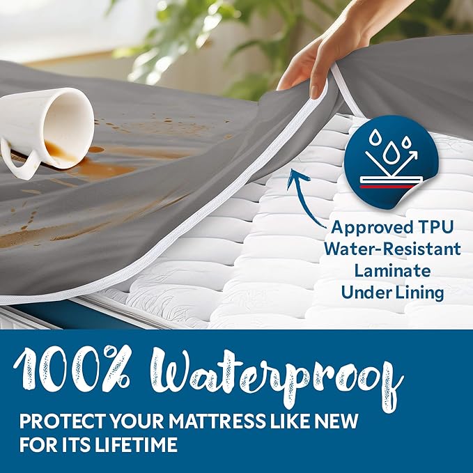 Guardmax Queen Mattress Encasement with Zipper, Waterproof, Bed Bug Proof, and Dust Mite Proof Mattress Protector for Queen Size Bed up to 12" Deep, Zippered All Around Jersey Knitted Mattress Cover